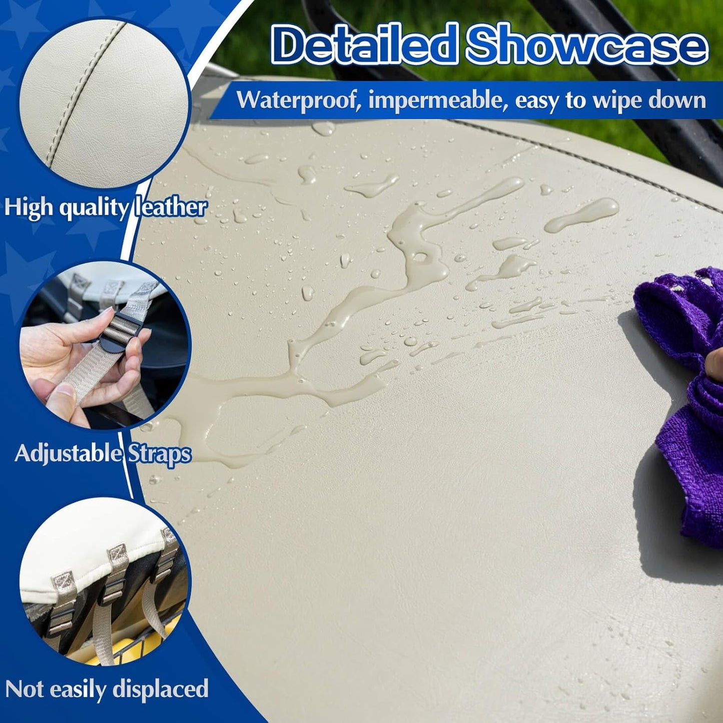 NOKINS Golf Cart Front Seat Covers,Waterproof Leather Seat Cover Fit for Yamaha Drive&Drive 2,No Stapler,Golf Cart Vinyl Replacement Seat Cover, Oyster Grey