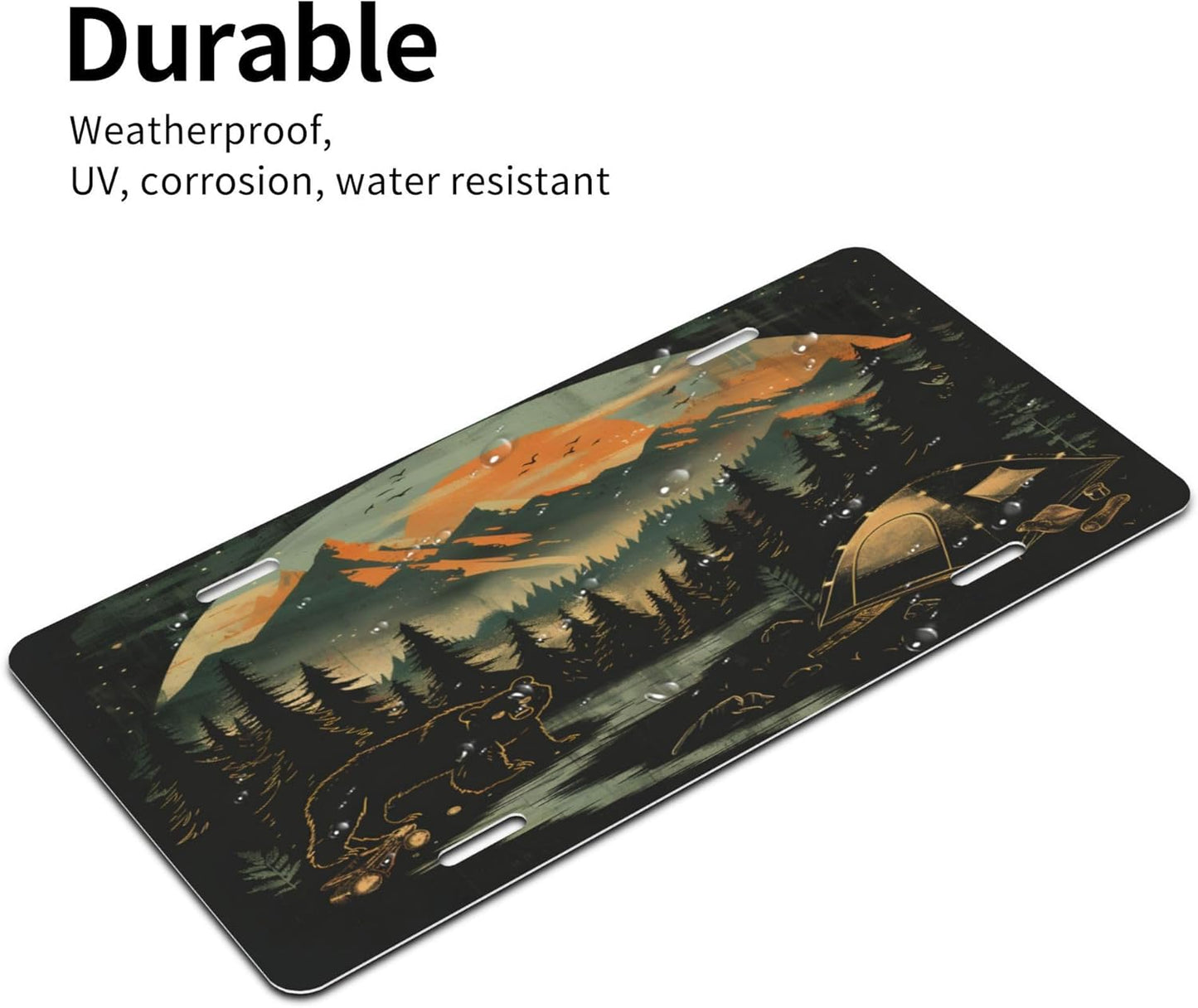 Custom License Plate Personalized Forest Bear Funny Aluminum Front License Plates Decorative Rust-Free Metal Car Plate Covers for Women Men Car Tag Accessories fit Truck SUV Rv 12 X 6 in