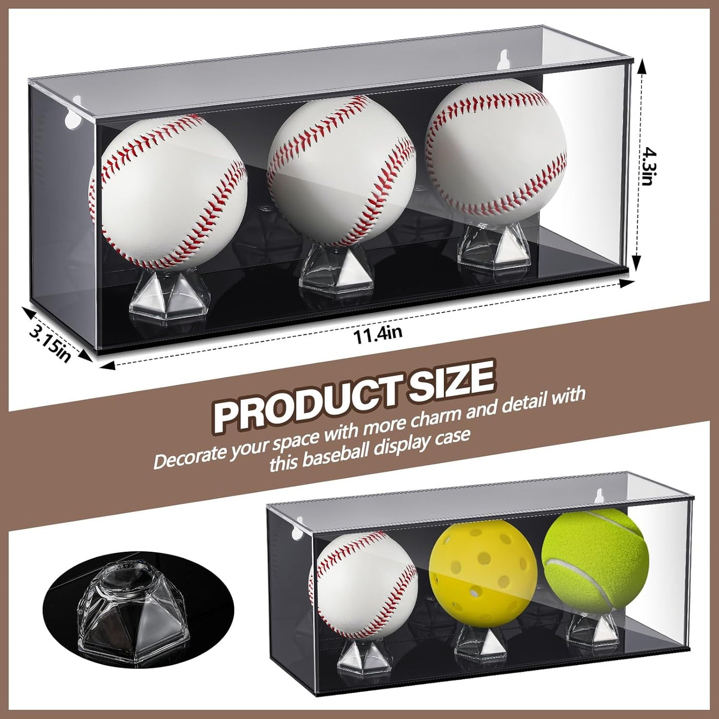 Baseball Golf Ball Display Case for 3 Balls UV Protected Acrylic Boxes for Display Ball Cube Memorabilia Showcase Autograph (Black, 11.4 x 4.3 x 3.15 Inch)