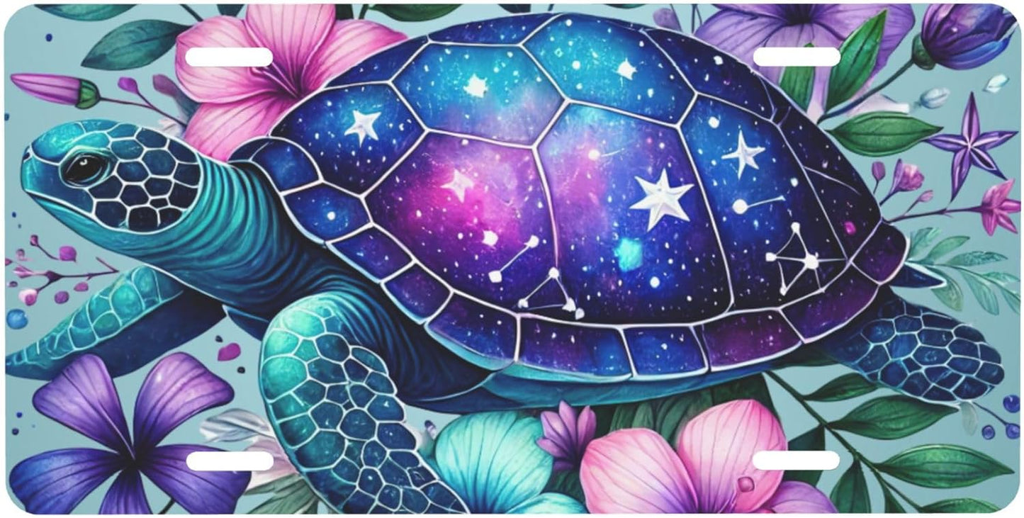 Front License Plate for Car Designs Flower Animal Turtle Stainless License Plate Cover Holder for Men Women Metal Aluminum Decorative Accessory Vanity Tag Standard 6 X 12 Inch (4 Holes)