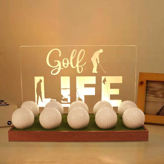 Golf Ball Display Case, CoolGift Mart Light Up Golf Ball Holder for Display and Storage, Wooden Acrylic Accessories with Warm White Color Lights , Room Decor, Gift for Golfers