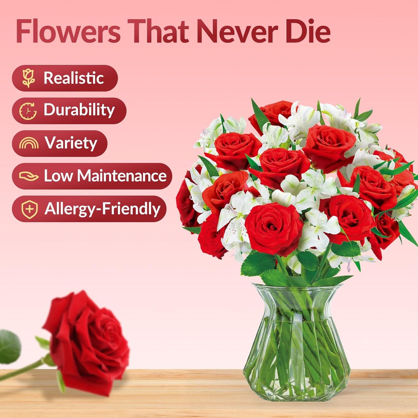 Pop Up Flower Card, 3D Greeting Card – Red Rose & White Lily Mix – For Wife, Girlfriend – Perfect for Love, Anniversary, Valentine’s