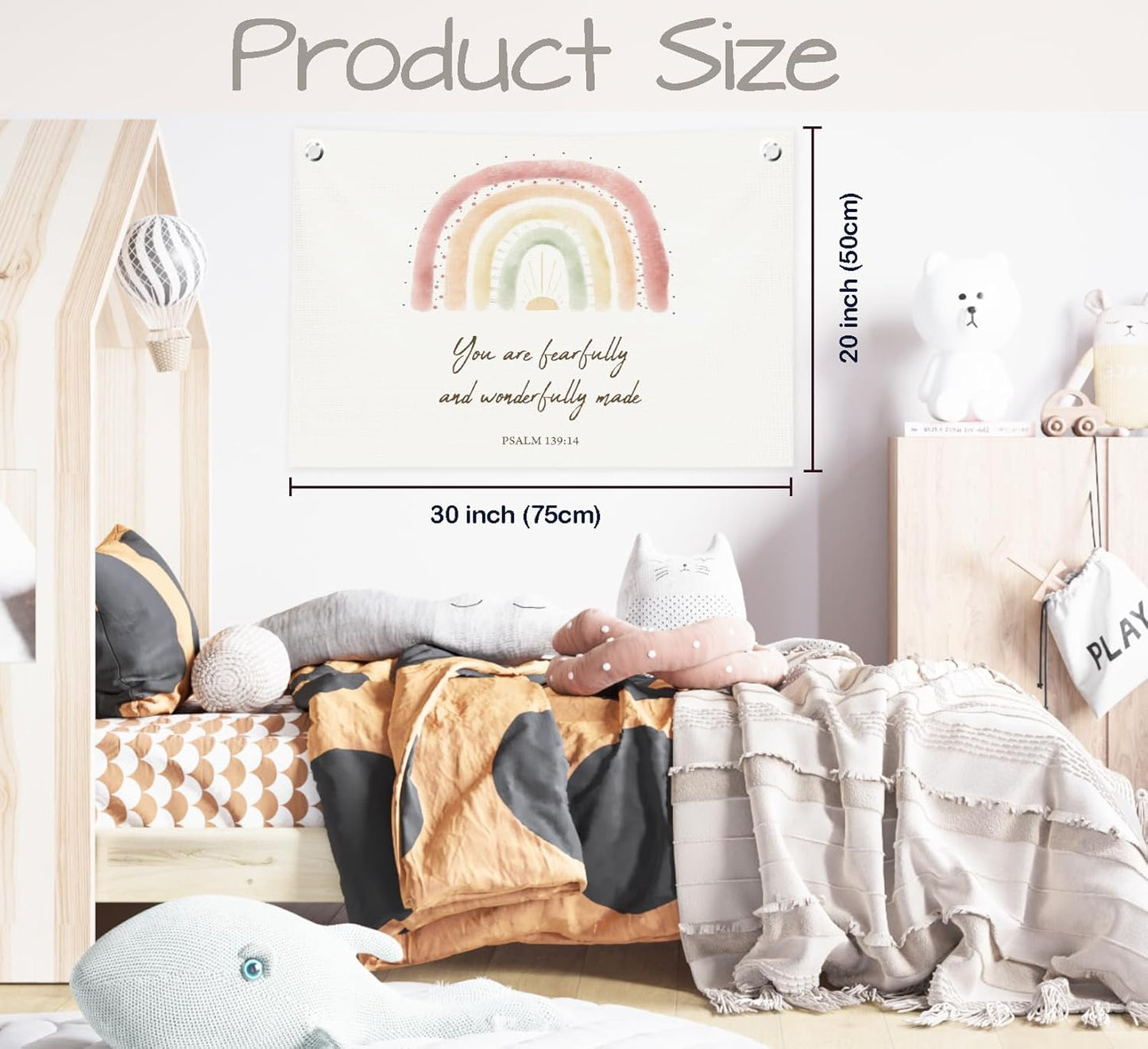 Kids Playroom Wall Decor,Christian Classroom Play Room Decor,Rainbow Bible Verse You are Fearfully and Wonderfully Made Canvas Banner Flags for Classroom, Nursery, Kids Room, Playroom,30x20 In