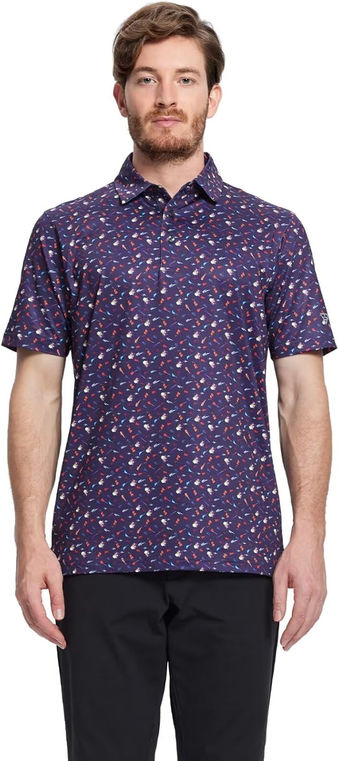 Golf Shirts for Men Dry Fit Short Sleeve Print Performance Moisture Wicking Polo Shirt