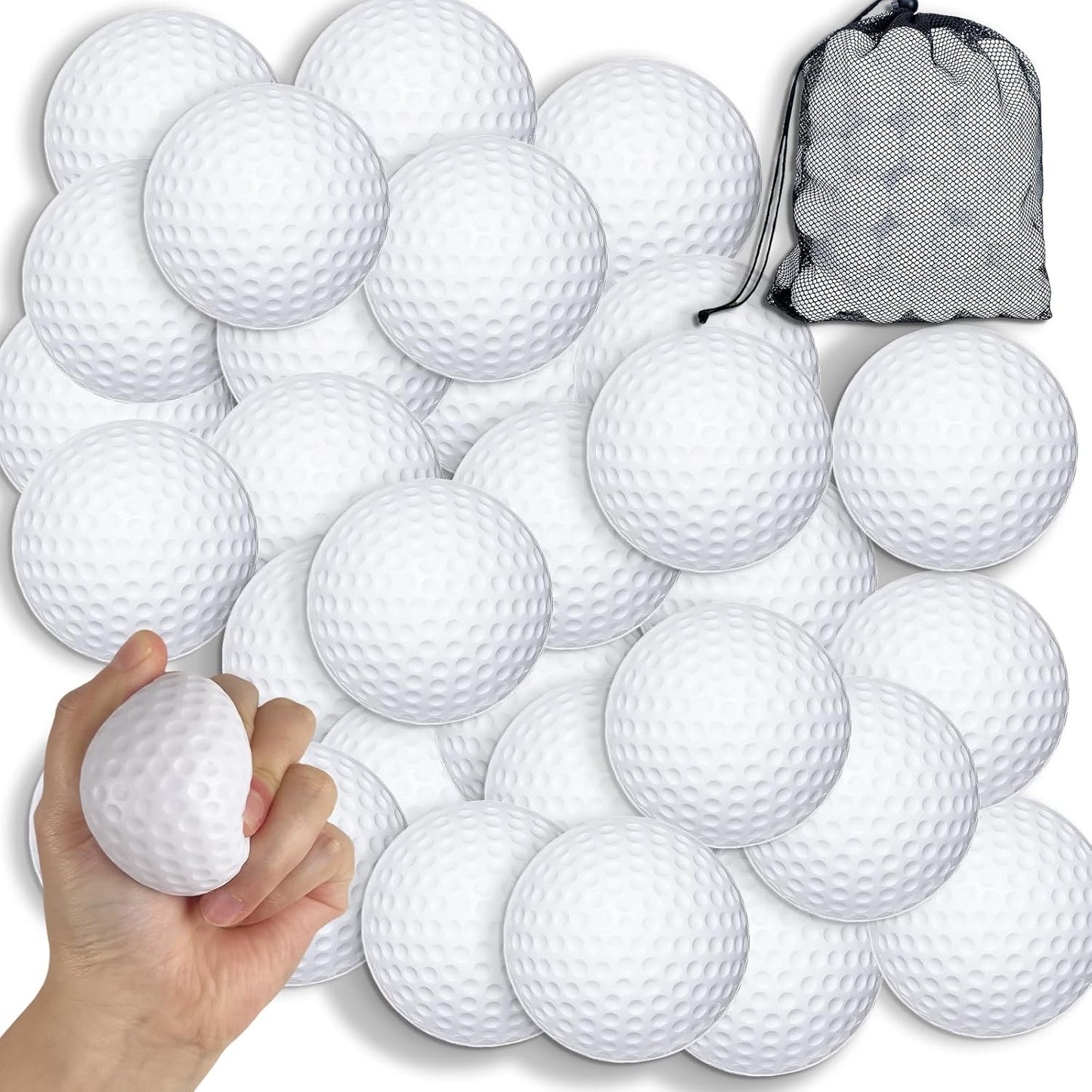 30 Pcs Golf Stress Balls Bulk 2.5 Inch Foam Golf Squeeze Anxiety Ball Stress Relief Sports Practice Ball Gift for Party Favors Carnival Reward Supplies Indoor Outdoor (with Storage Bag)