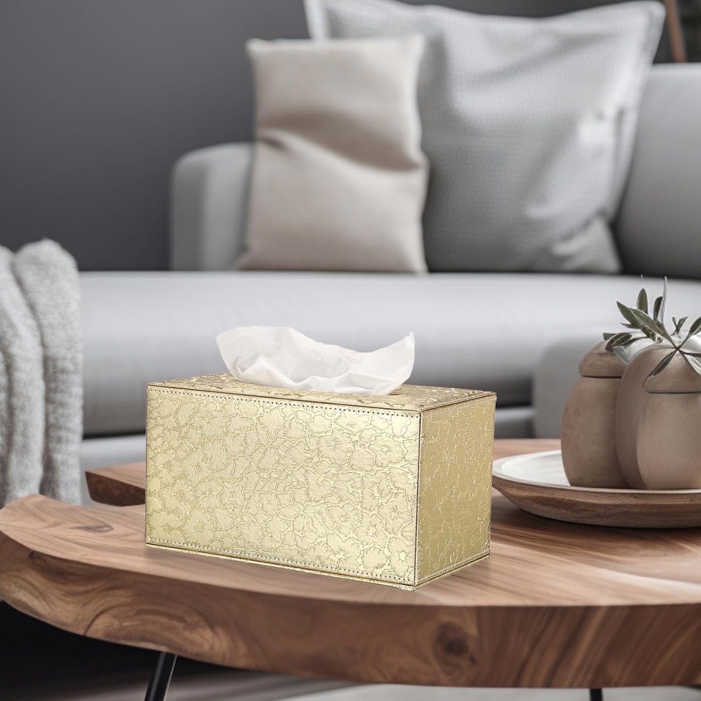 Sumnacon Tissue Box Cover Rectangle Leather Tissue Box with Magnetic Bottom,PU Cube Tissue Box Holder Decorative Gold Tissue Cover for Bathroom Toilet Bedroom Kitchen Office Table Desk Office,Large