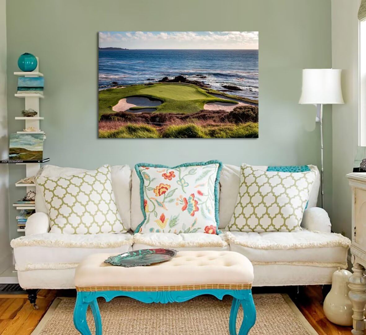 chenchenArt California Coastline Golf Course Wall Art Prints USA Golf Course Canvas Wall Decor for Living Room Bedroom Bathroom Home Decorations Painting Framed Ready to Hang(12''H x 16''W)