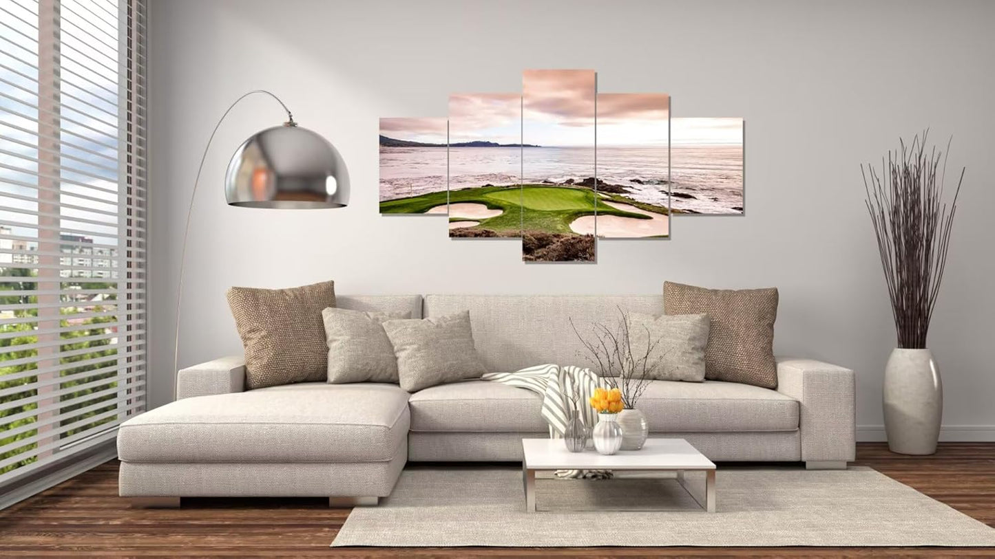 California Coastline Golf Course Wall Art Pictures USA California Golf Course Wall Decor for Living Room Bedroom Bathroom Home Decorations Canvas Prints Framed Ready to Hang(60''W x 40''H)