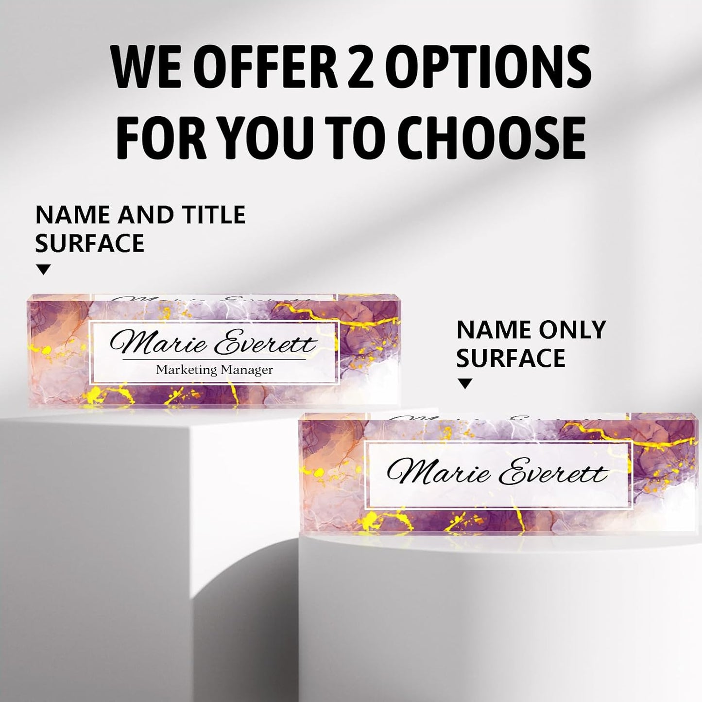 Personalized Name Plate for Desk Custom Acrylic Desk Name Plate Custom Employee Appreciation Gifts Office Gifts for Women, Men, Boss, Coworkers, Teacher, Nurse (Purple Marble)