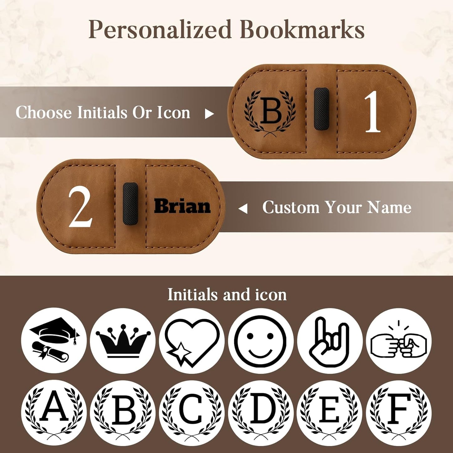 Custom Leather Magnetic Bookmarks Personalized Vintage Engraved Name Initials Text Book Marker Clips Customized Gifts for Readers Kids Book Lovers Classmate (New Bookmark)