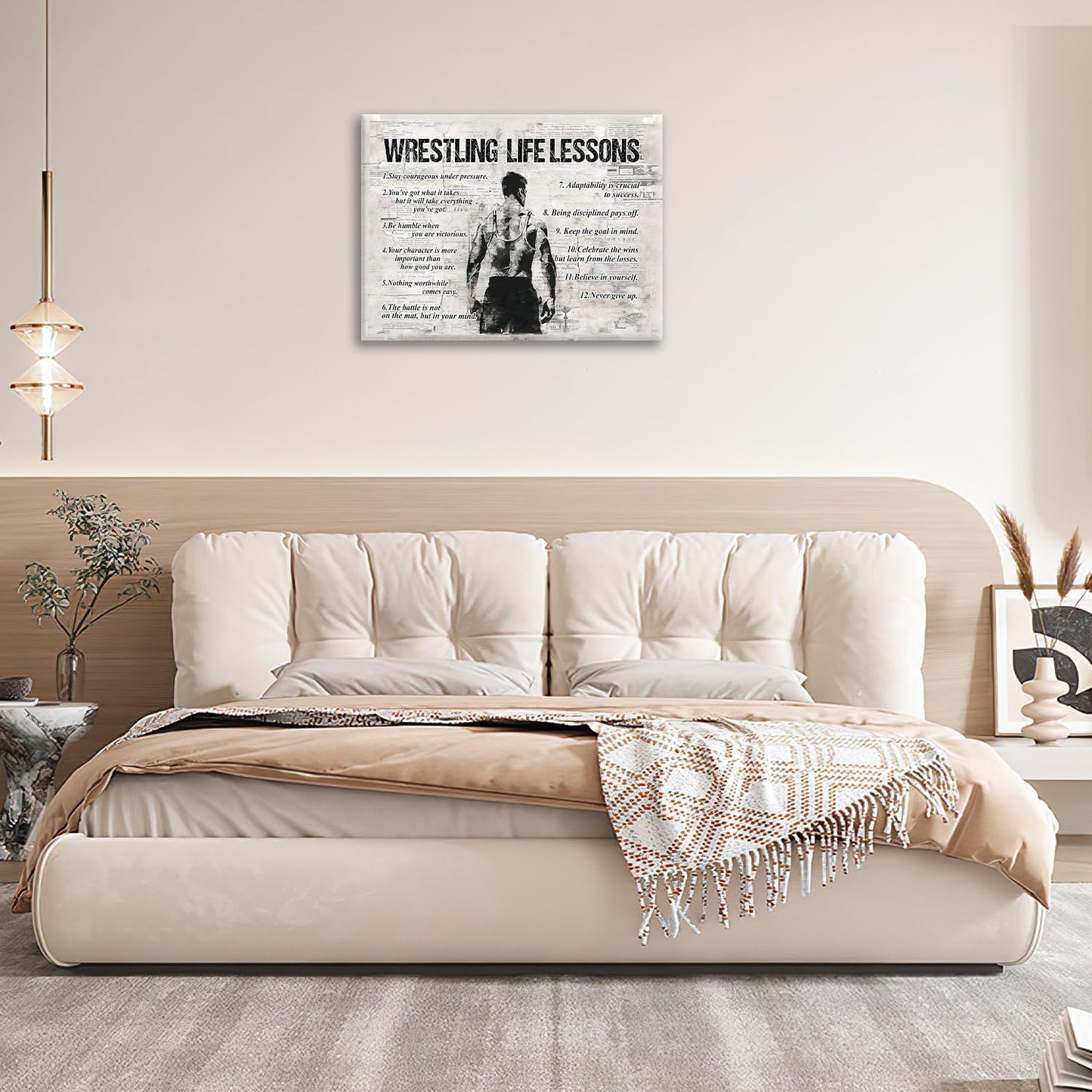 Wrestling Sports Wall Art Wrestling Life Lessons Wall Decor Wrestling Sign Retro Poster Boy Men Motivational Decorations Canvas Print Painting Artwork for Bedroom Bathroom Living Room Gym 24"x16"