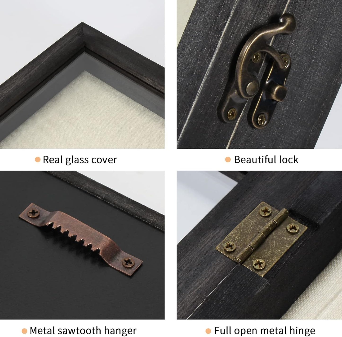 TJ.MOREE Flowers Shadow Box Display Case Large Shadow Box Frame with Glass Window Door Picture Frame Wedding Bouquet Memorabilia Medals Photos Memory Box for Keepsakes - (Rustic Black, 12 x 12 )