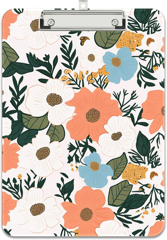 Rimilak Plastic Clipboards with Metal Clip, A4 Letter Size 9 x 12.5 in, Office Decorative for Students Women Men and Kids, Cute Custom Pattern, Beauty Flower