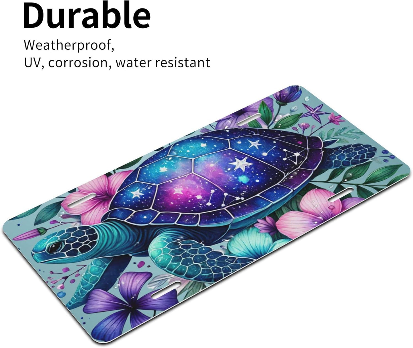 Front License Plate for Car Designs Flower Animal Turtle Stainless License Plate Cover Holder for Men Women Metal Aluminum Decorative Accessory Vanity Tag Standard 6 X 12 Inch (4 Holes)