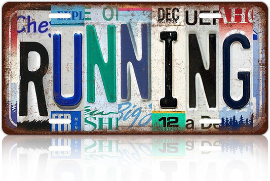 Vintage Sport Metal Tin Sign Running License Plate Wall Decor for Home Cafe Bar Pub 12 x 6 Inches