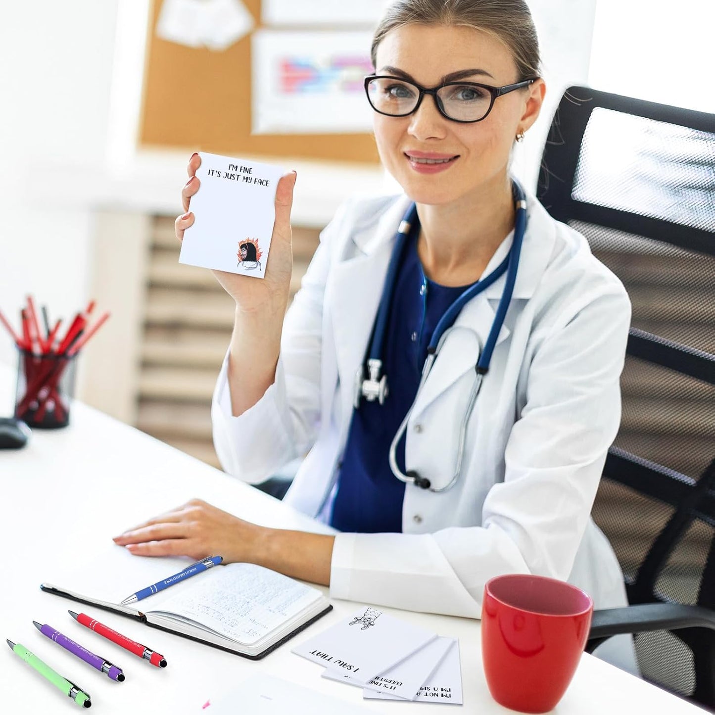 Geyee 24 Pcs Amusing Nurse Sticky Notes with Funny Pens Fun Notepads for Adults Coworkers Nurse 3 x 4 Inch to Do List Notepads with Sayings Pen for Lab Week Gifts Teacher Office Supplies