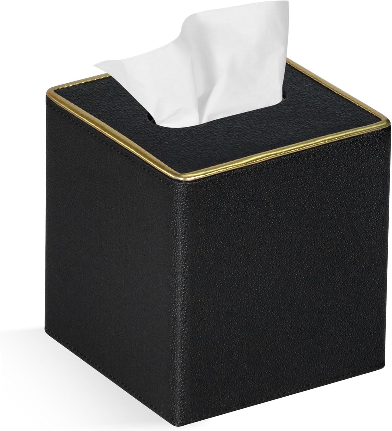 Tissue Box Cover Square PU Leather Facial Tissue Box Holder for Dresser Bathroom Decor (Black Pearl)