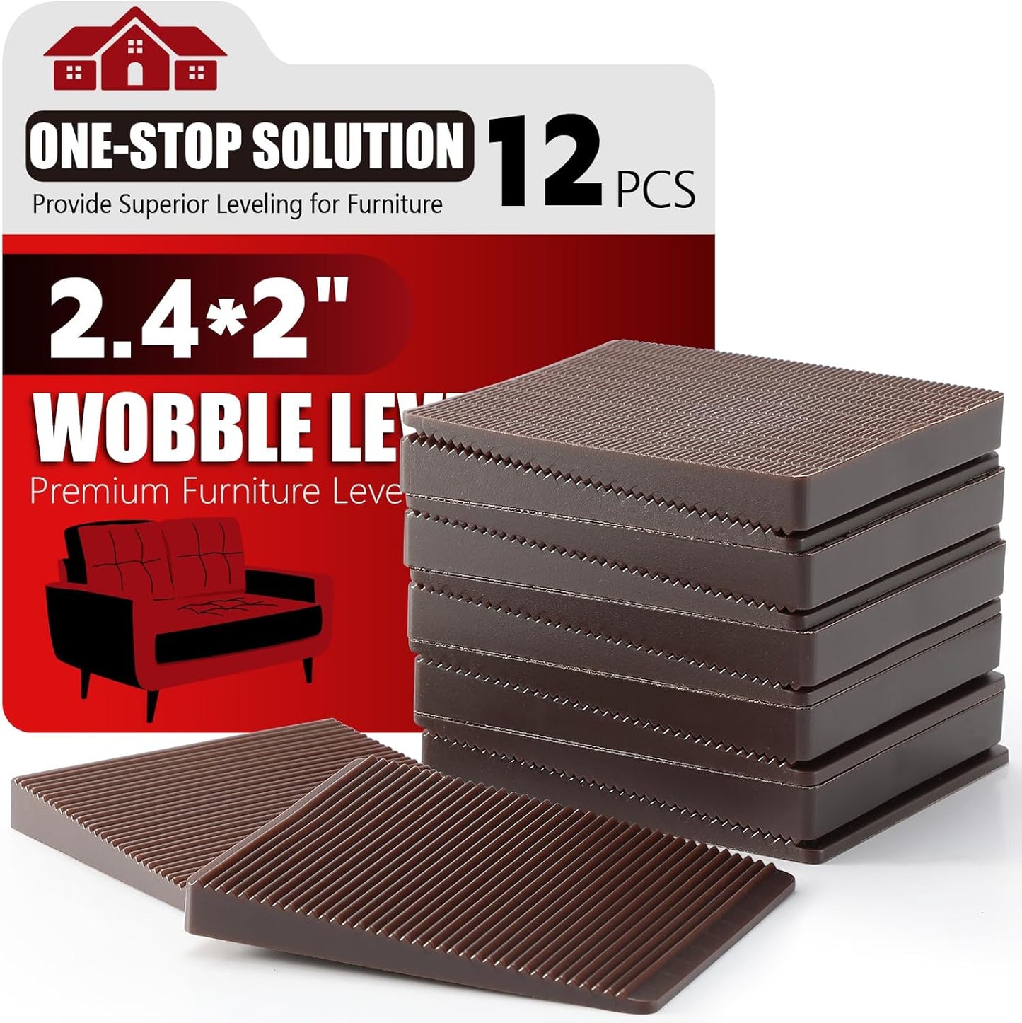 Furniture Leveler 12pcs Kit Size Variety | Multi-Purpose Rubber Shim for Leveling Feet Stable | Anti-Wobble Pad for Uneven Table, Dresser Leg, Toliet and More Furniture | Prevent from Wobbling