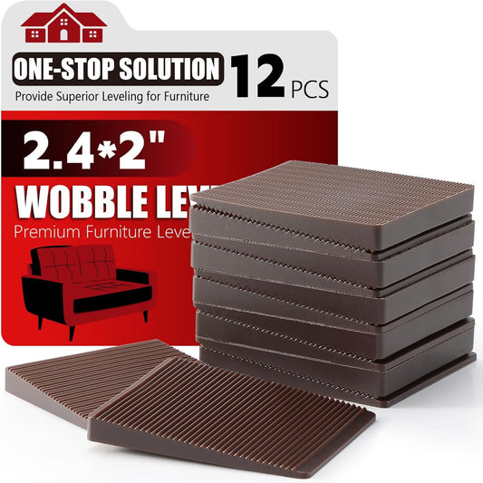 Furniture Leveler 12pcs Kit Size Variety | Multi-Purpose Rubber Shim for Leveling Feet Stable | Anti-Wobble Pad for Uneven Table, Dresser Leg, Toliet and More Furniture | Prevent from Wobbling