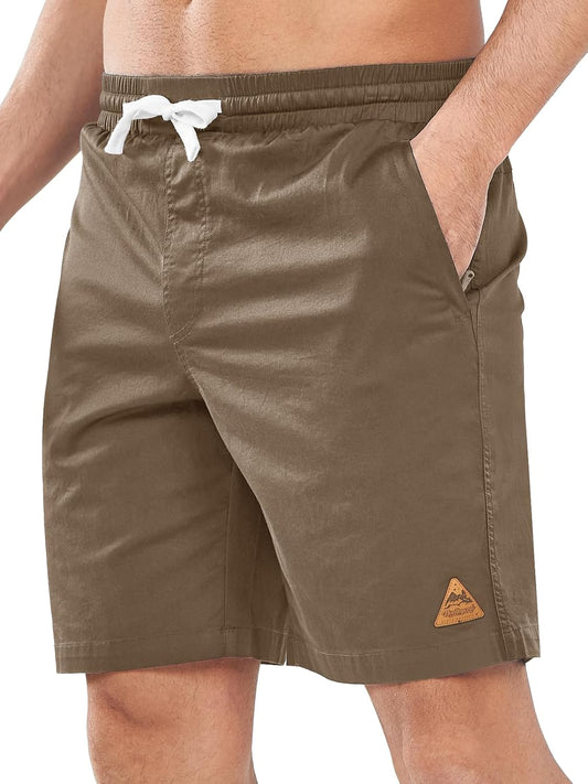 NORTHYARD Mens Casual Shorts-Cotton 9" Golf Hiking Drawstring Elastic Waist Work Shorts with Zipper Pockets