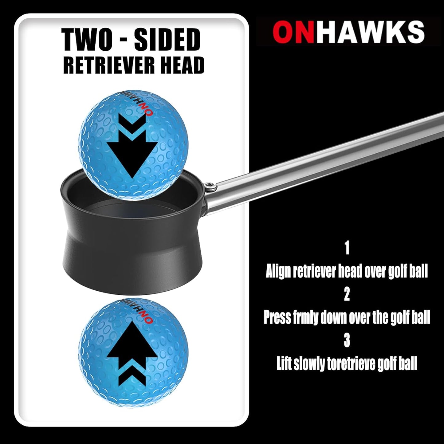 Golf Ball Retriever for Water,Telescopic 12Ft/9Ft Stainless Steel Shaft Two-Sided Easy Pick Up Balls,Unbreakable Head Retriever Tool Golf Accessories Golf Gift for Men