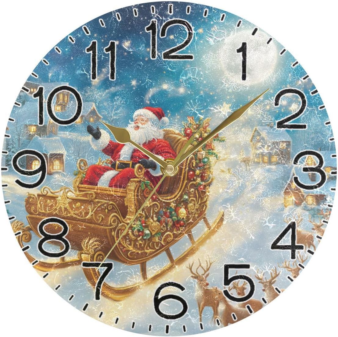 ALAZA Christmas Santa Claus Elk Moon House Wall Clock Battery Operated Non Ticking Silent Quartz Analog Rustic Farmhouse Round Clock Retro Decor for Home Kitchen Living Room Bathroom