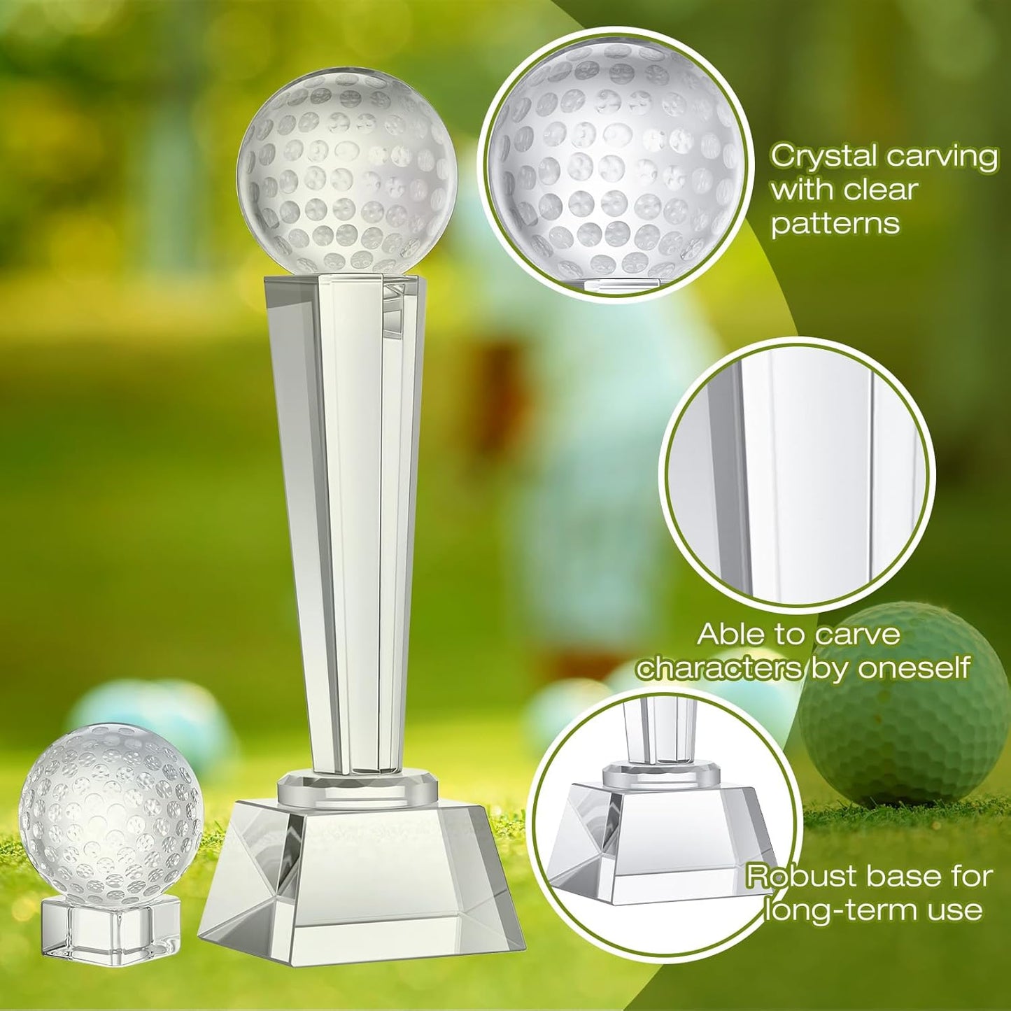 Libima 4 Pcs Golf Trophy 2 x 2.6 Inch Crystal Glass Trophy Award with Display Stand Base and Elegant Gift Box 9.1 x 2.8 Inch Golf Tournament Prizes Golf Ball Statue for Adults Sports Table Decor