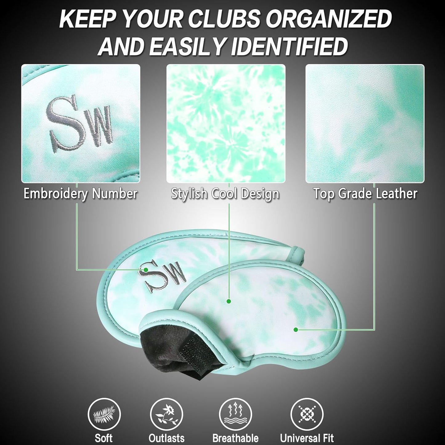 Golf Club Covers Iron Value 12 Pack Stylish Synthetic Leather Headcover, Embroidery Numbers Head Covers Universal Protector Fit Main Iron Wedge Clubs, Accessories Travel for Men Women