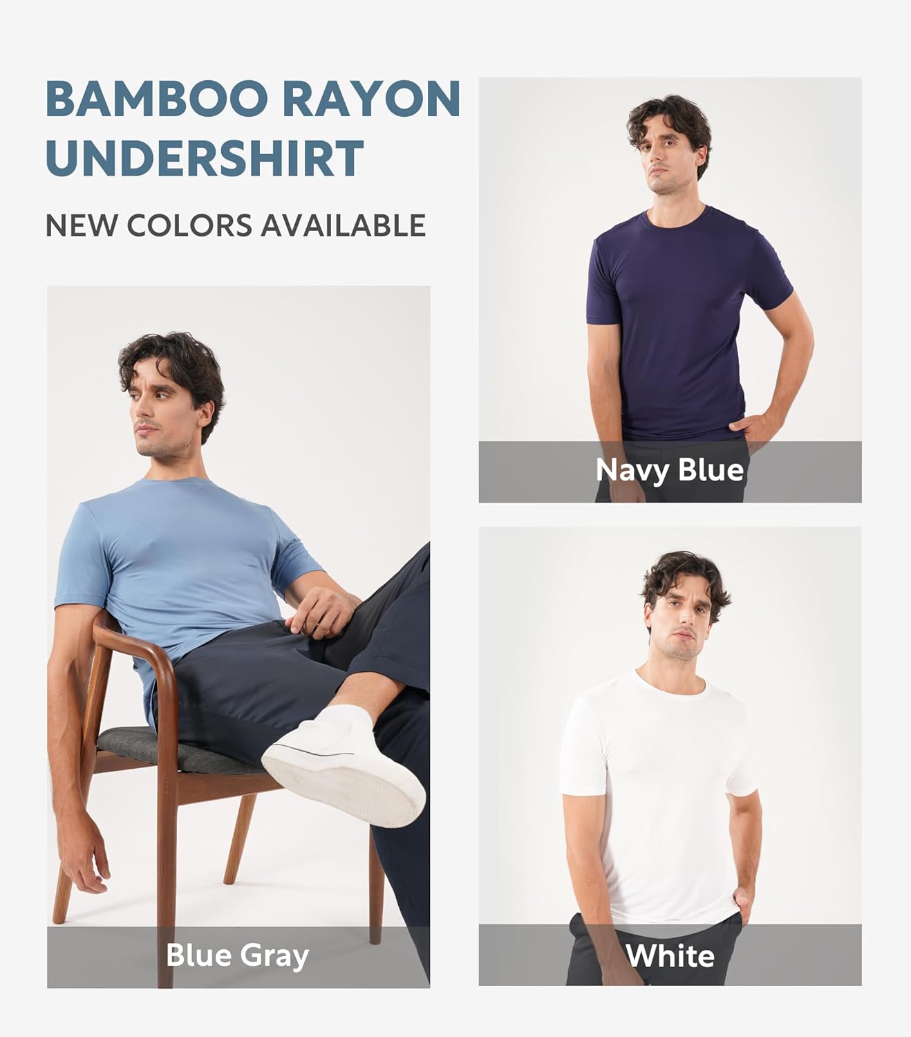 DAVID ARCHY Men's Undershirt Bamboo Rayon Moisture-Wicking Crewneck T-Shirts Stretch Tees for Men, 3 or 5 Pack