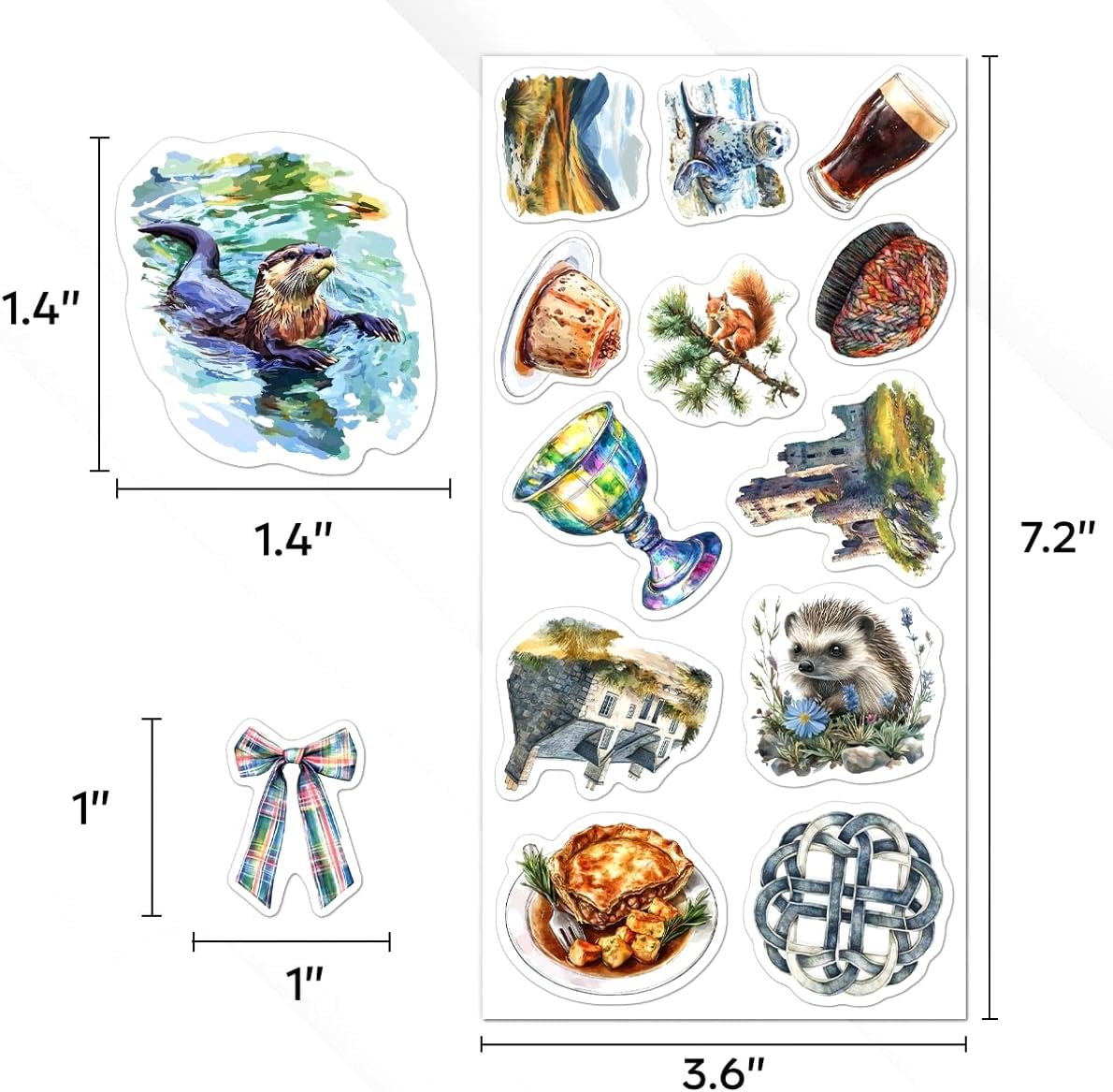 108 PCS Scotland Travel Stickers, Waterproof Vinyl Scottish Vacation Decals, Watercolor Aesthetic Stickers for Journals, Tumblers, Scrapbooks, Laptop, Phone, Guitar, Luggage