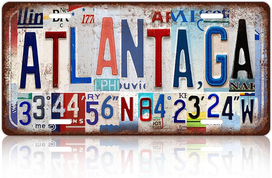 Vintage City Wall Decor Atlanta,Ga License Plate Metal Sign Tin Signs Poster