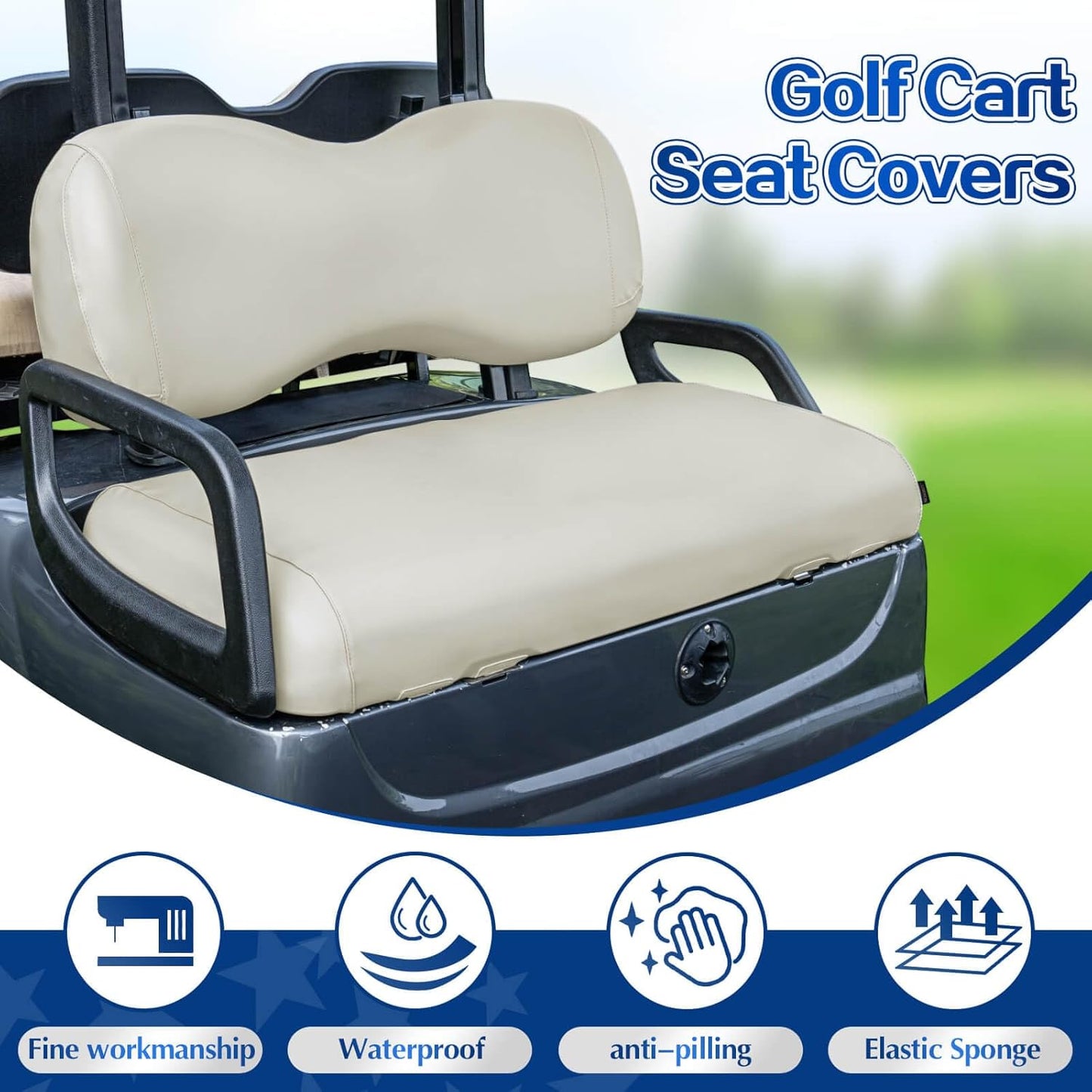 NOKINS Golf Cart Front Seat Covers,Waterproof Leather Seat Cover Fit for Yamaha Drive&Drive 2,No Stapler,Golf Cart Vinyl Replacement Seat Cover, Oyster Grey