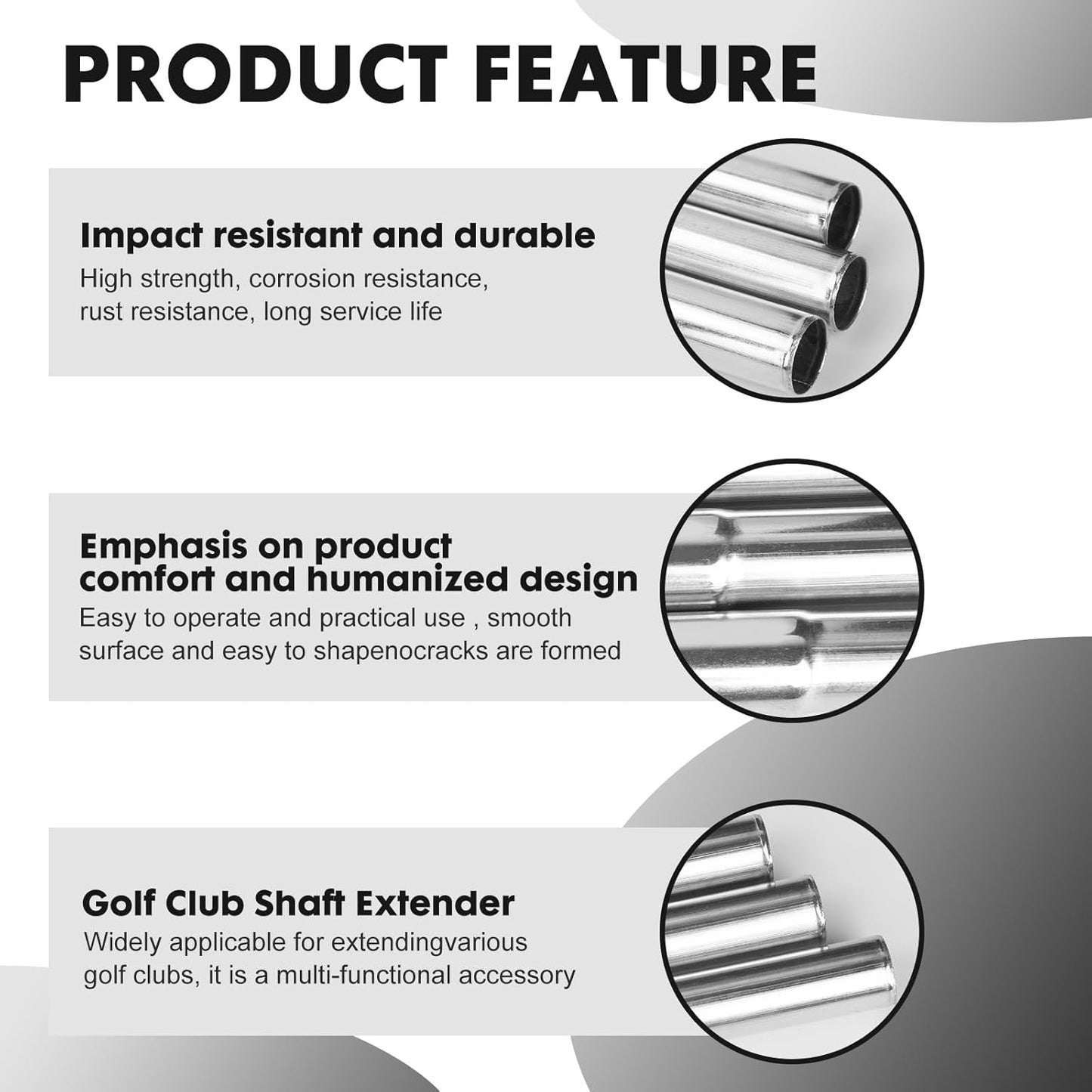 Golf Club Shaft Extensions, 3 Piece Set, for 0.600" OD Stainless Steel Shaft