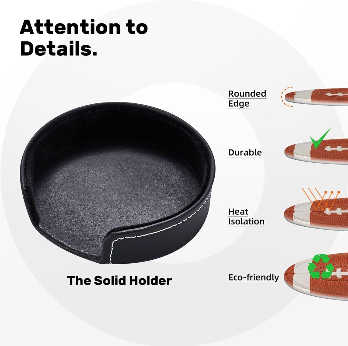 6 Pcs Football Drink Coasters with Holder Coasters for Drinks Coffee Table Home Decor Housewarming Gift