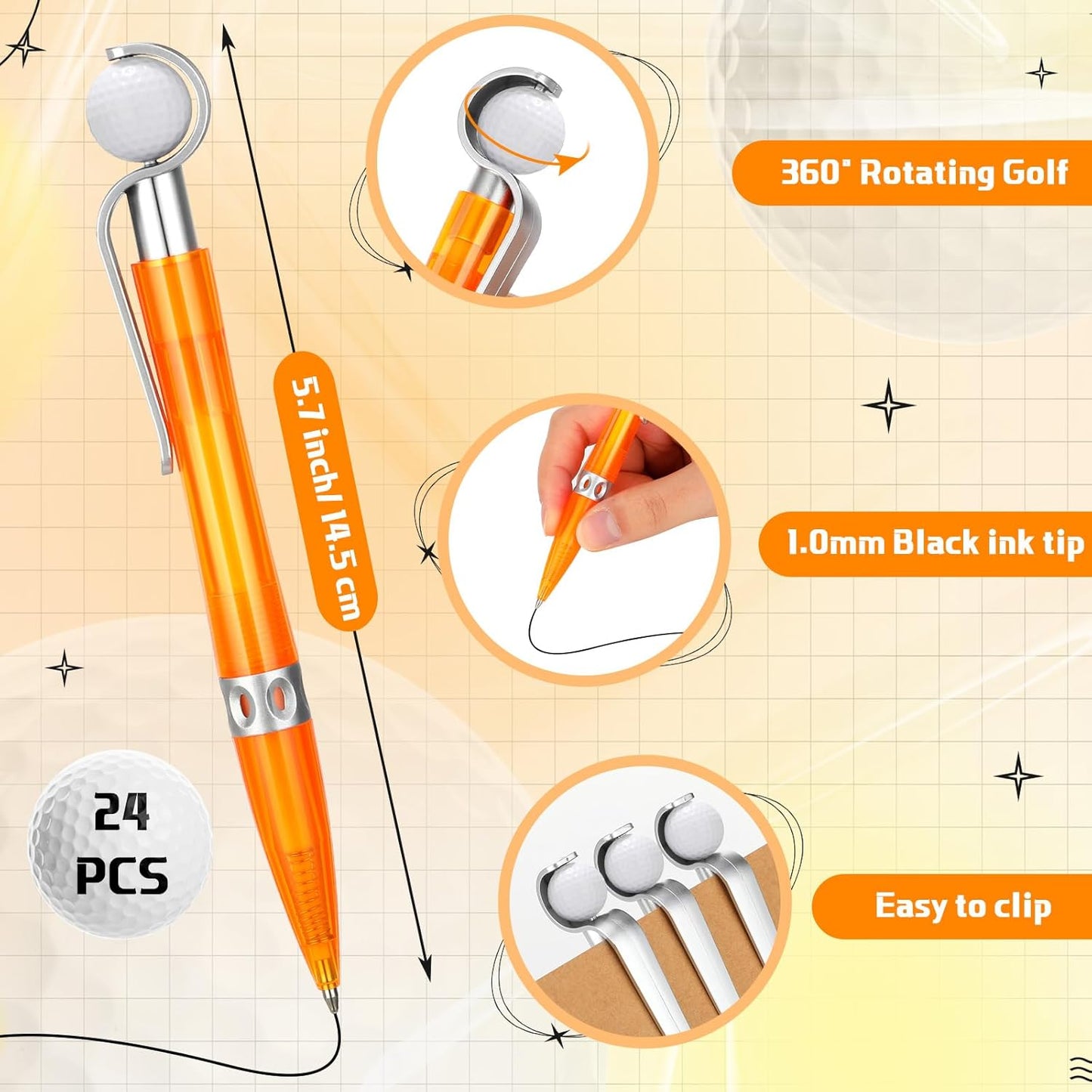Zhanmai 24 Pcs Golf Ball Pen Sports Ballpoint Pens Golf Pens Golf Party Favors Cool Writing Pen for Stationery School(Orange)