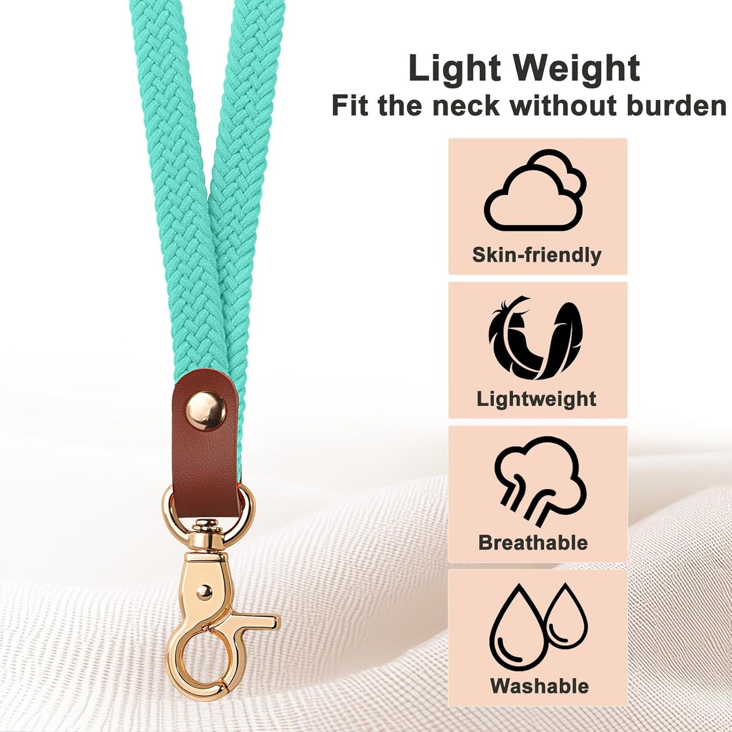 Fishent Stretchy Thin Lanyards for Keys ID Badges, Cute Long Teacher Neck Key Lanyard Keychains for Women Men Wallet Phone(Lake Blue)