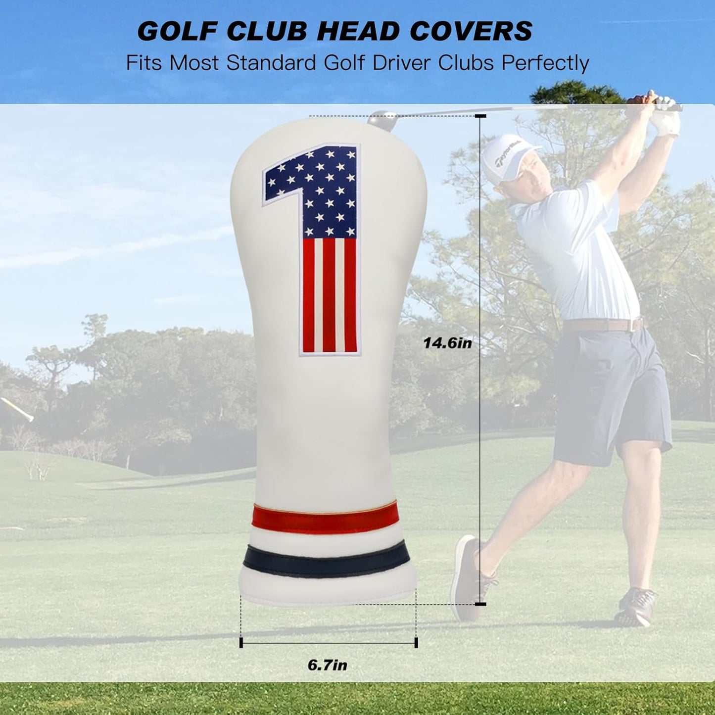 Golf Head Covers, 4pcs or 1pc USA Stars and Stripes Golf Club Covers for Woods and Driver Fairway Hybrid, PU Leather Golf Club Head Covers for Men Women with Interchangeable Tags, Fits Most Golf Clubs