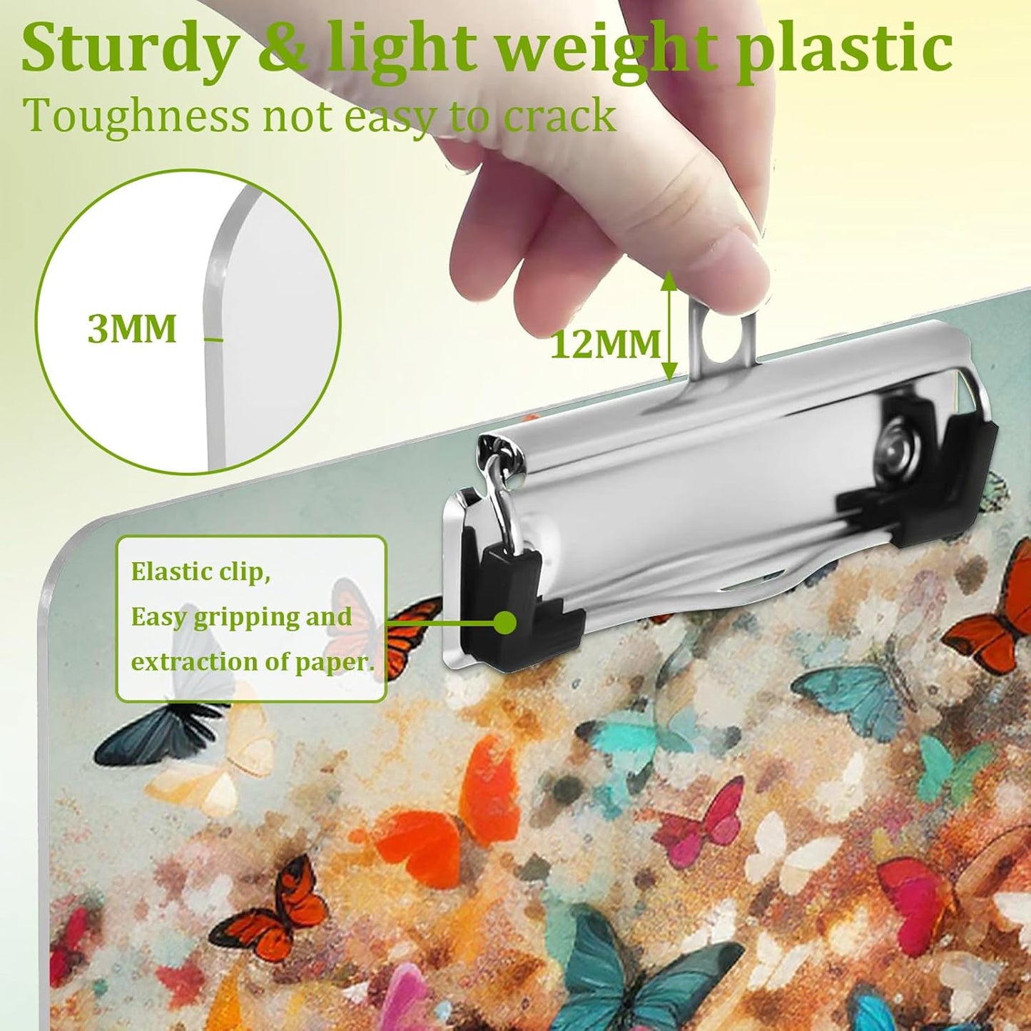 Colorful Blossoming Tree Clipboard,Decorative Acrylic Clipboard with Low Profile Metal Clip for Office,School,Teachers,Students Standard Letter Size 9x12.5