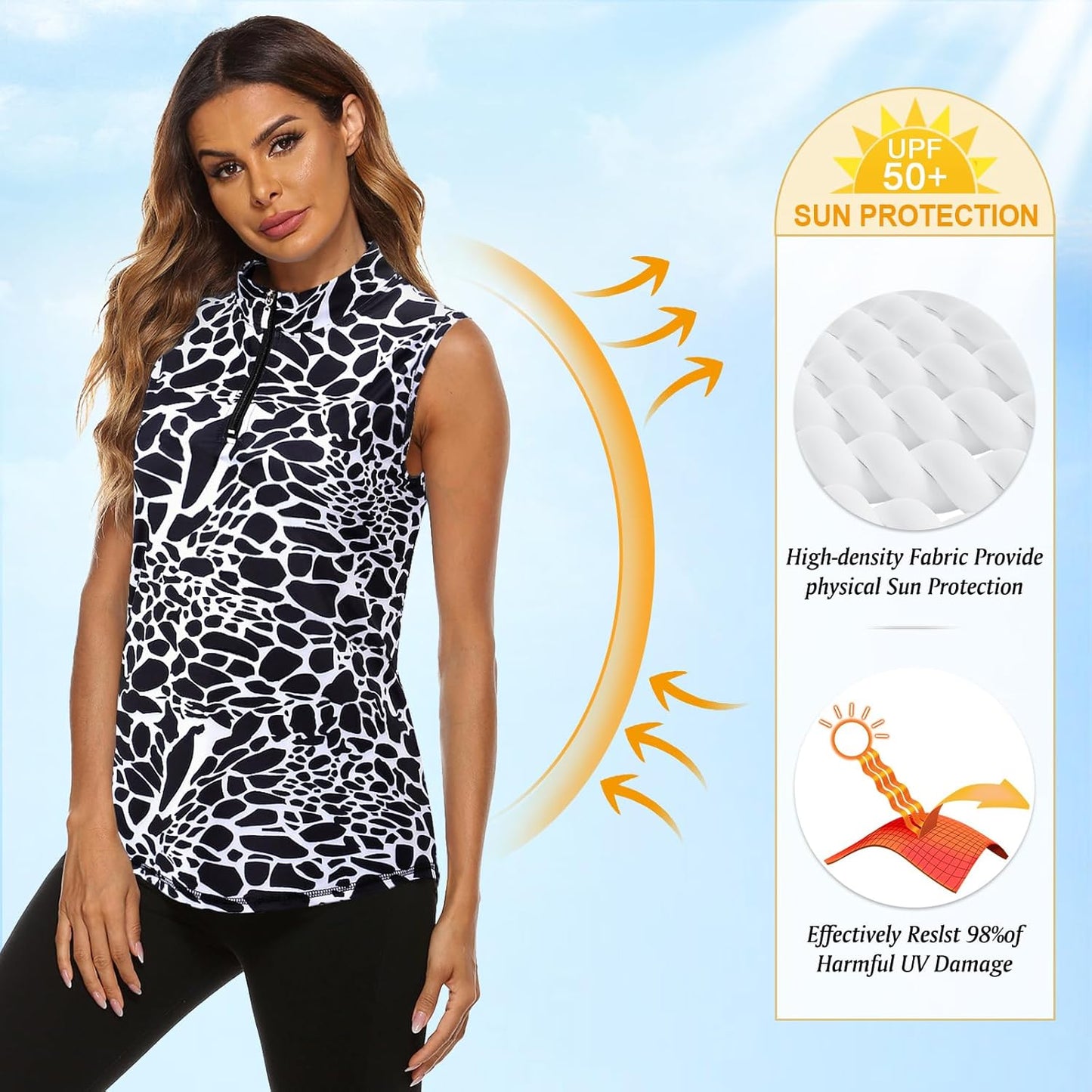 Koscacy Women's Sleeveless Golf Tennis Polo Shirts Zip Up Dry Fit Workout Tank Tops Athletic Shirt