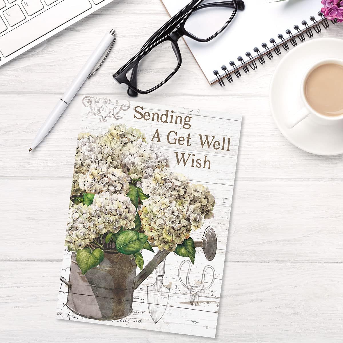 Farmhouse Get Well Greeting Cards - Set of 8 (4 Designs), Large 5" x 7", Sympathy Cards with Sentiments Inside, White Envelopes
