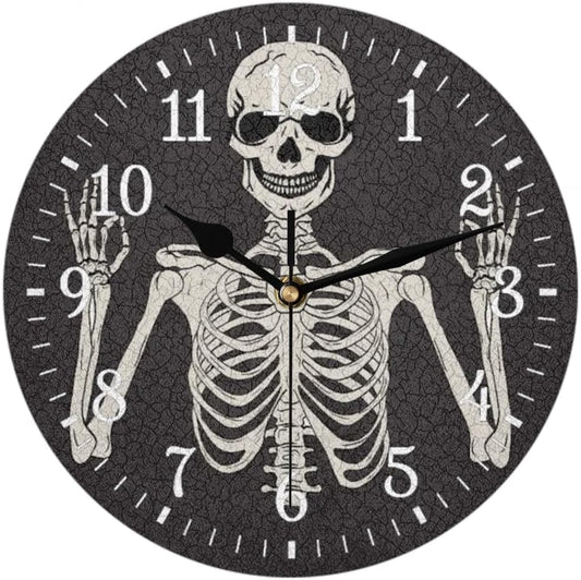 Wall Clock Without Ticking Sound - 25cm Silent Round Clocks Battery Operated Modern Decorative Style Easy to Read for Living Room/Kitchen/Bedrooms/Office/Home Decor/Hallway （Skull）