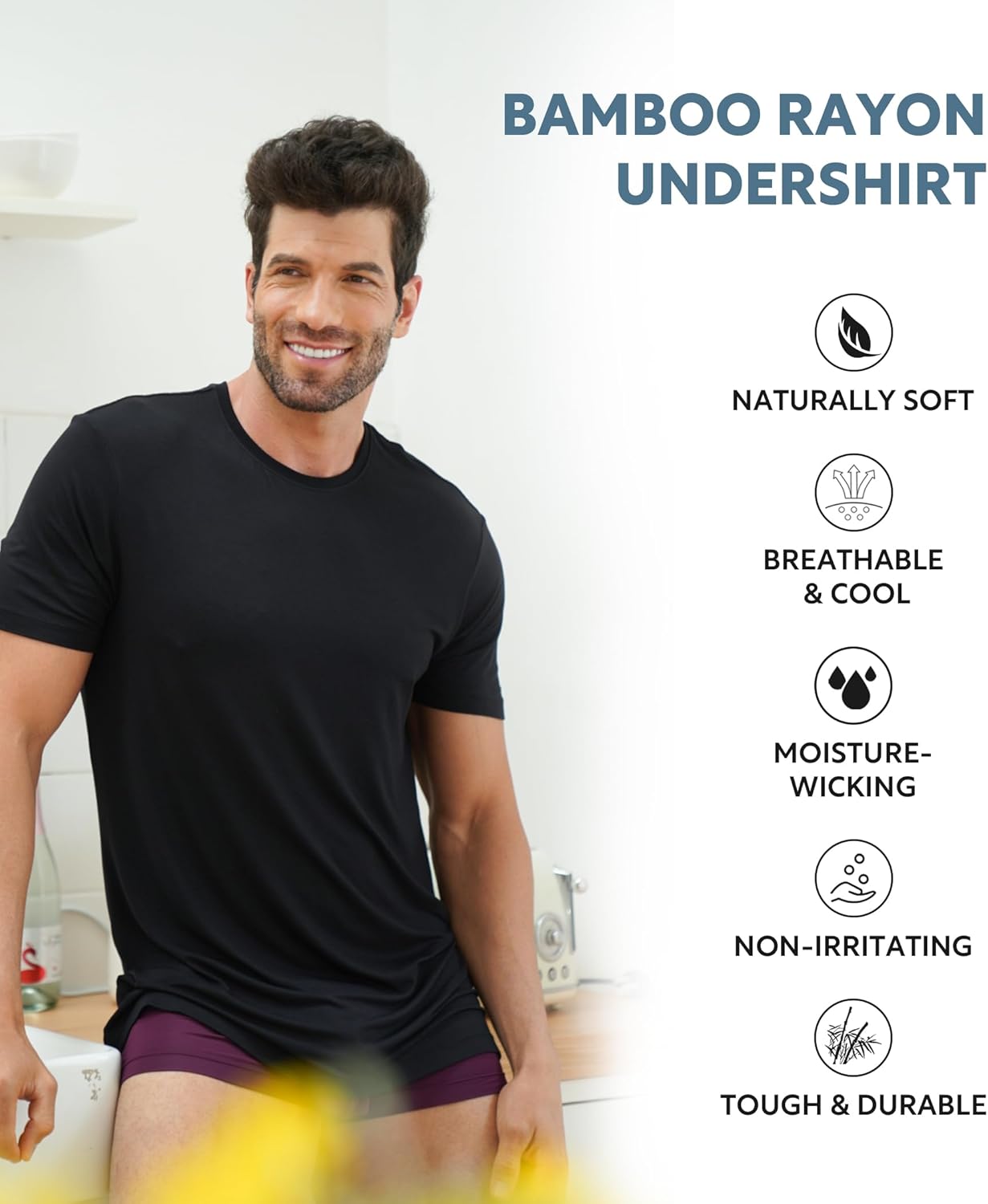 DAVID ARCHY Men's Undershirt Bamboo Rayon Moisture-Wicking Crewneck T-Shirts Stretch Tees for Men, 3 or 5 Pack