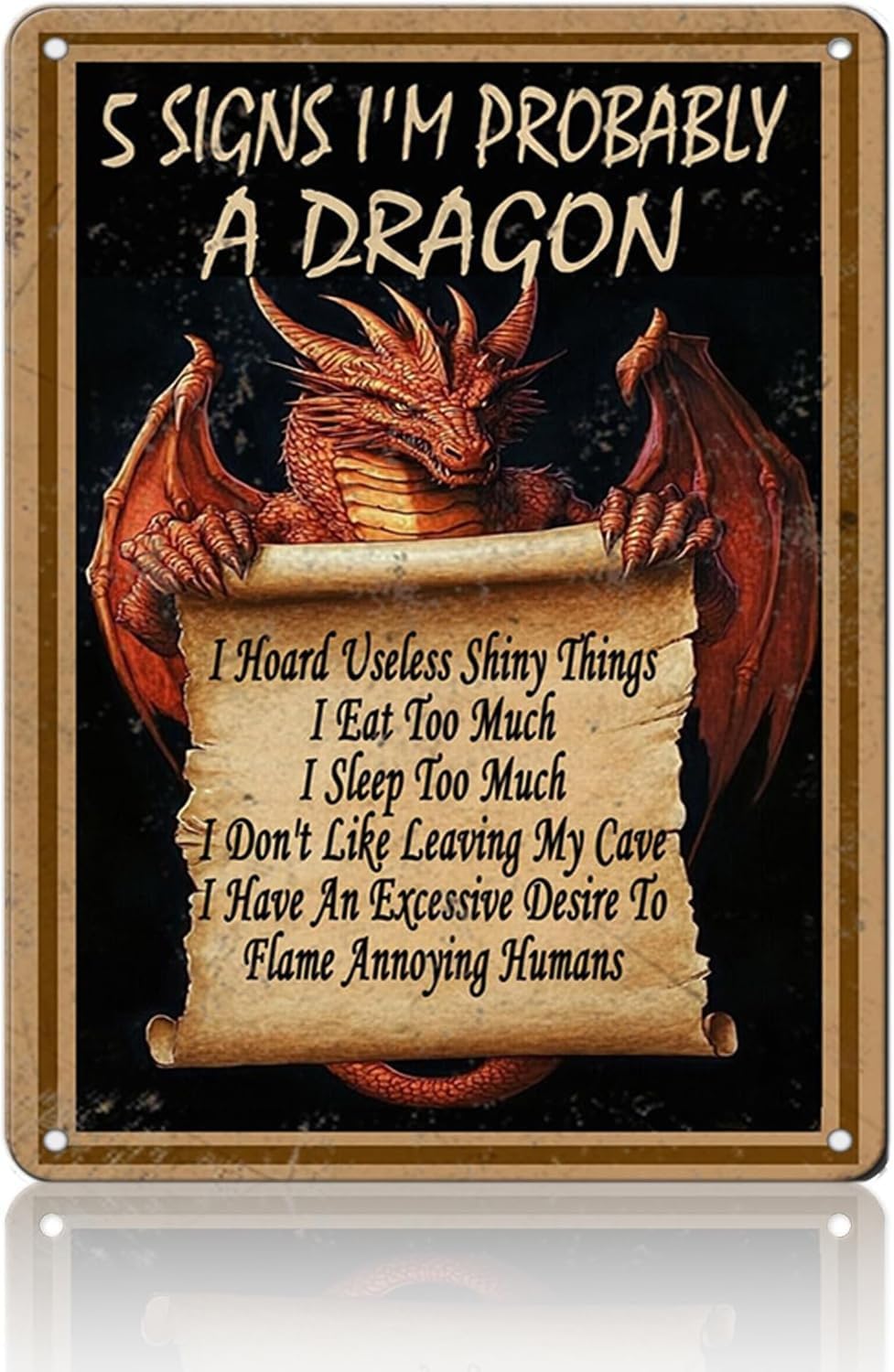 Vintage 5 Signs I’M Probably A Dragon Vertical Iron Metal Tin Sign 12x16 Inch Home Kitchen Garden Wall Decor