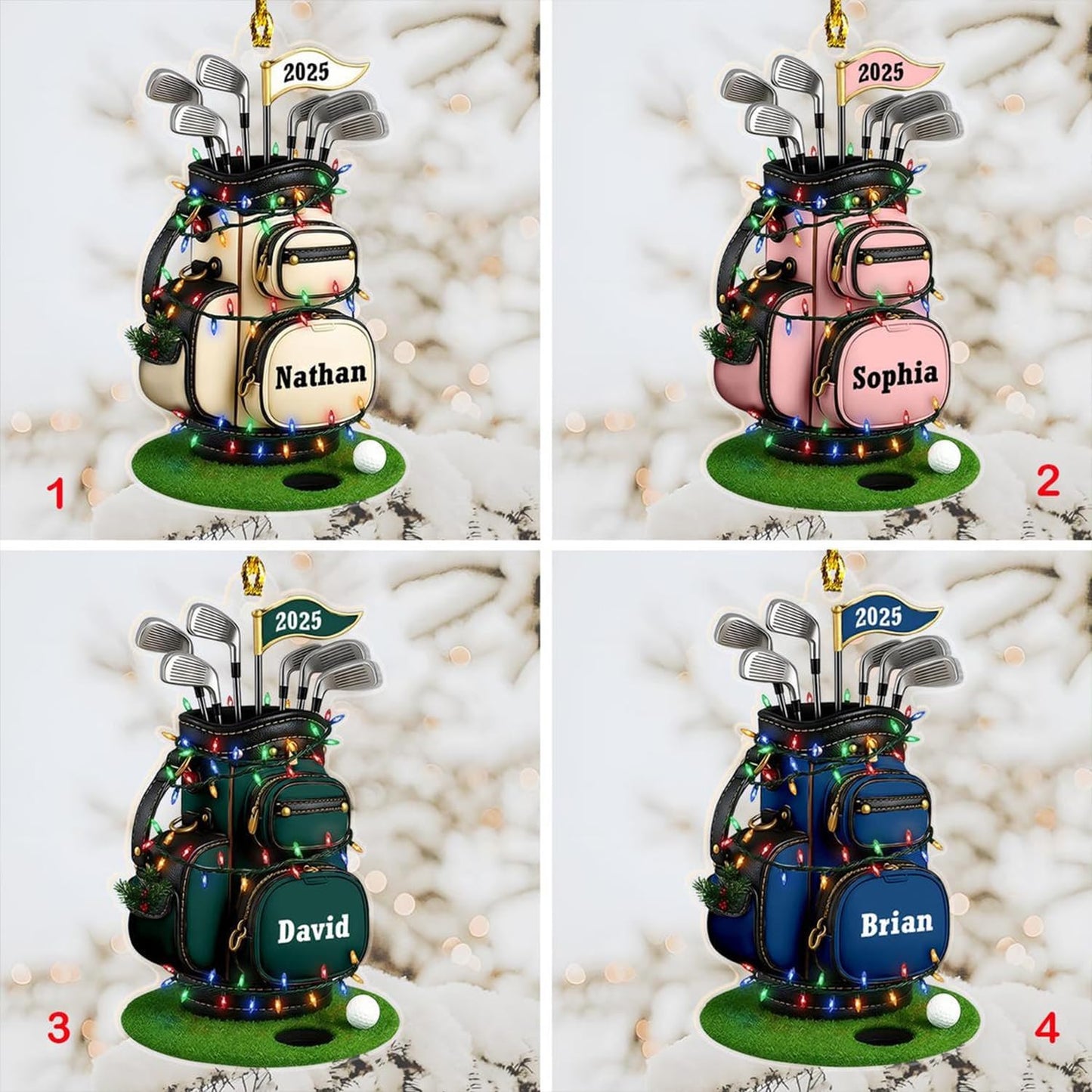 LOVELYPOD Personalized Golf Christmas Ornament, Custom Golfer Bag 2D Acrylic Ornaments,Golf Lover Christmas Tree Decoration, Gift for Golfs Enthusiasts, Golfer Holiday Ornaments 02