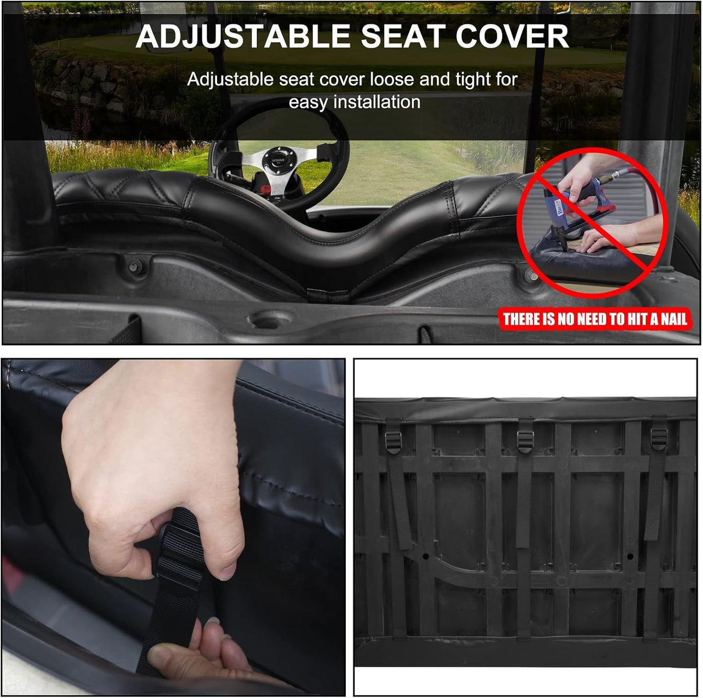 NOKINS Golf Cart Diamond Seat Covers Kit, Fit for Club Car Precedent OEM Standard Front Seat Cushion, Golf Cart Vinyl Seat Cover, No Nails Required