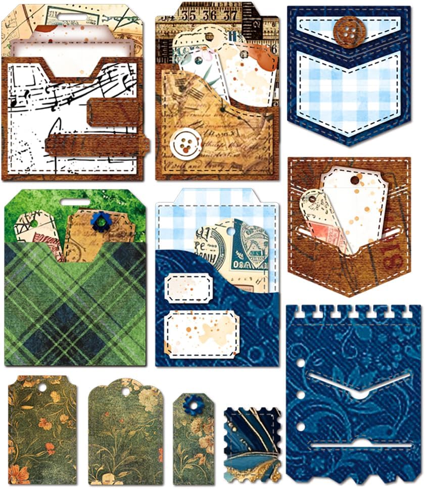 MAYJOYDIY Label Pocket Cutting Dies Stitched Slots Pocket Die Cut Set Card Making Slot Envelope Frame Cut Die for DIY Scrapbooking Journal Embossing Paper Craft Decor