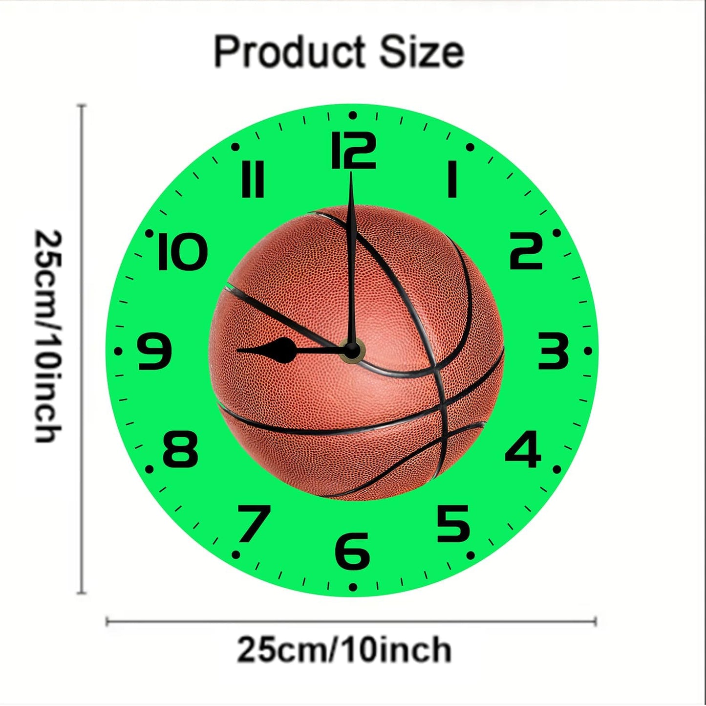 Soliyoahee Basketball Clock Round Wooden Wall Clock Home Decor Silent No Tick Battery Powered for Living Room Bedroom Kitchen Bathroom 10inch
