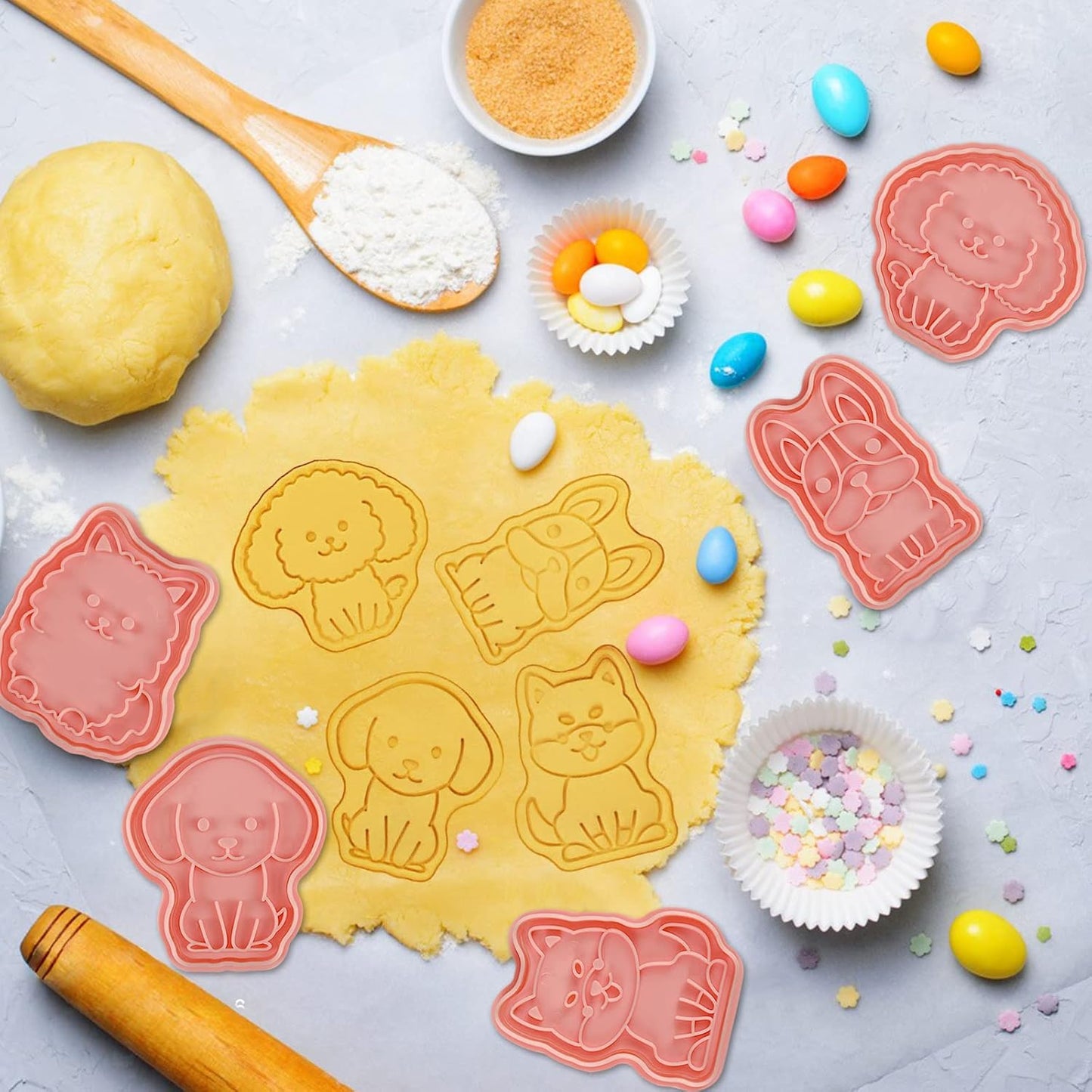Dog Cookie Cutters Set, 8 Pcs Puppy Cookie Cutter with Plunger Stamps, Cute Cookie Cutters for DIY Biscuit Dog Snacks Cheese Baking