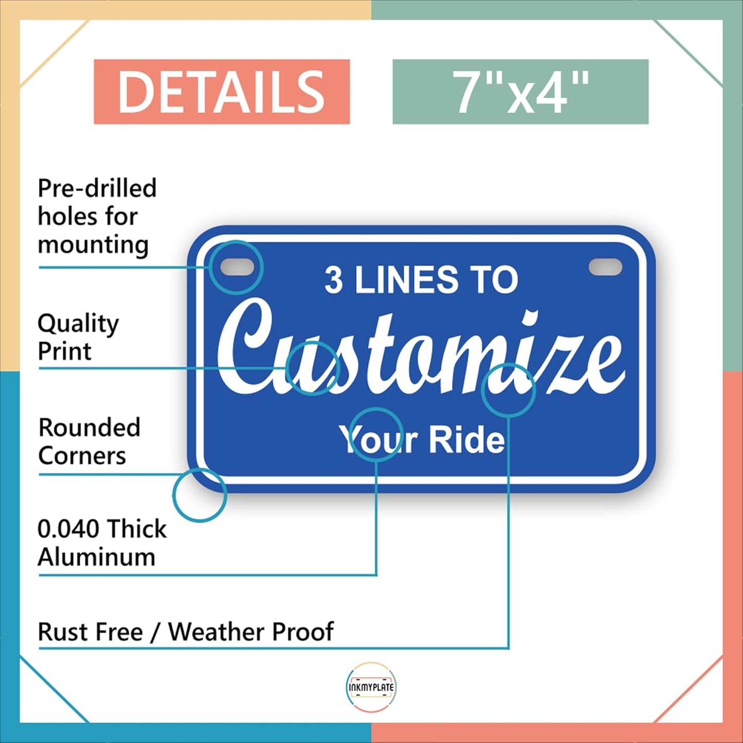 Custom Blank Aluminum Plates – Personalized 7x4 Novelty Name Tags – 4 Sizes for Bikes, Golf Carts & More – Thick .040 Metal – 23 Color Options