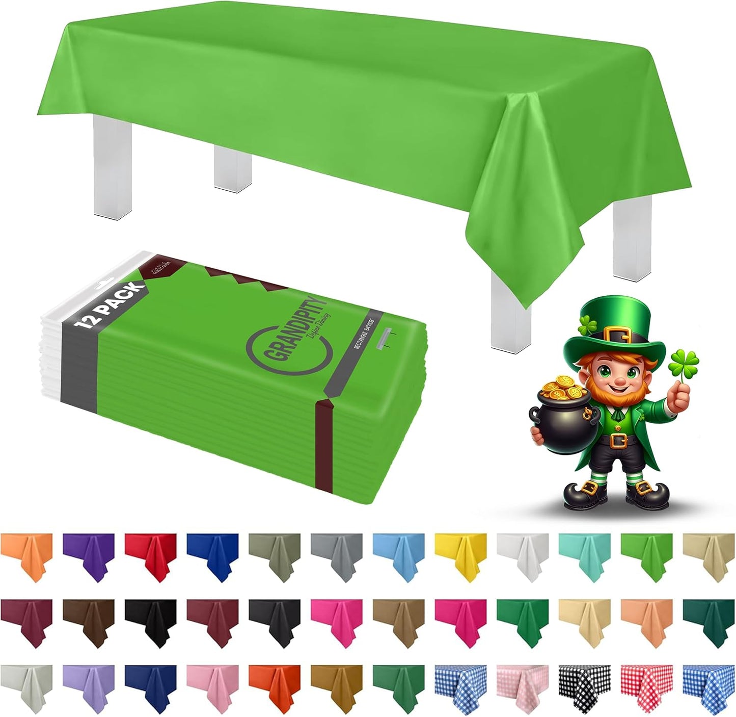 Grandipity 12 Pack Premium Disposable Plastic Tablecloth 54 Inch. x 108 Inch. Decorative Rectangle Table Cover - Lime Green